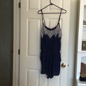 Blue and white lace romper